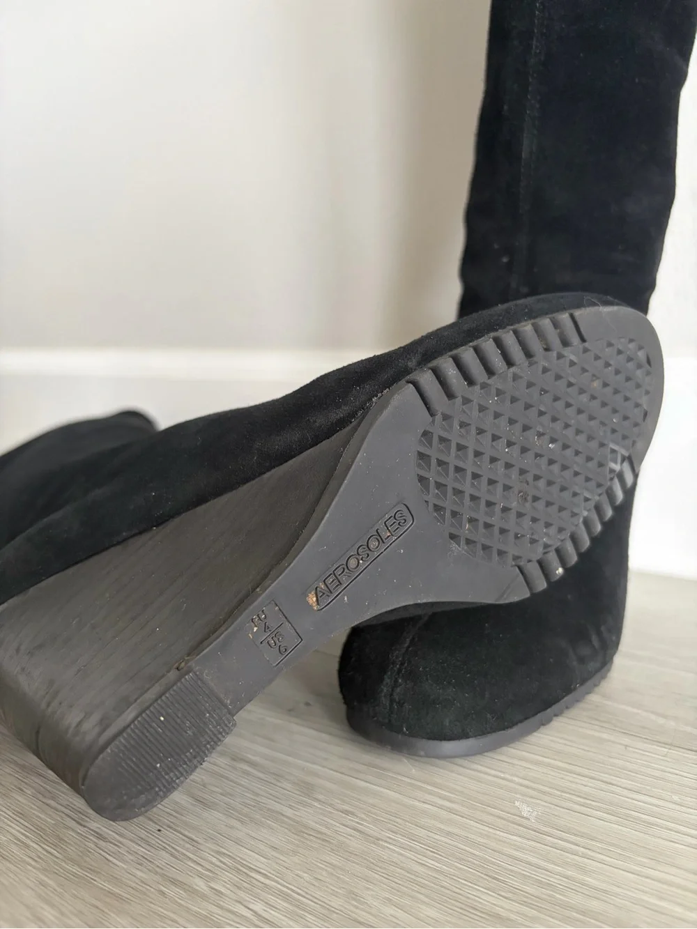 Aerosoles Durrific Black Suede Wedge Knee High Boots Size 6M